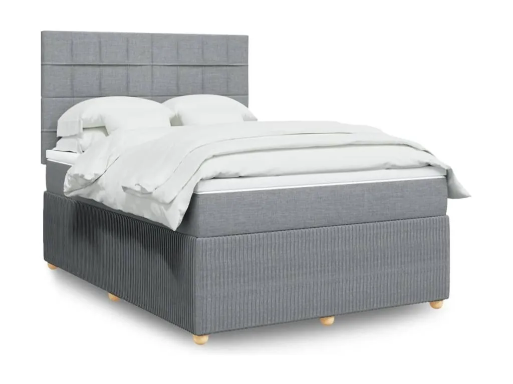 Cama box spring con colchón tela gris claro 140x190 cm dls3519624