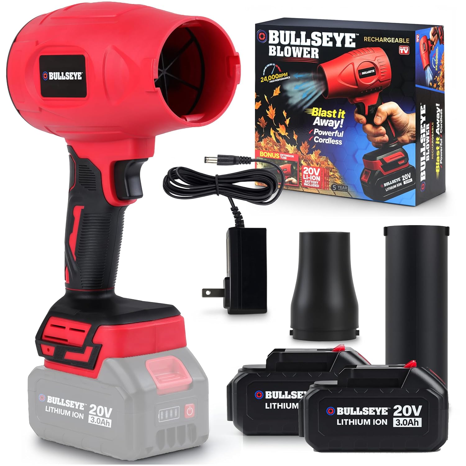 Bullseye Blower Cordless Leaf Blower, Handheld Turbo Jet with 2 Batteries, 20V 350W Electric Air Power for Patio, Garage Cleaning and Car Drying, As Seen on TV - image 2