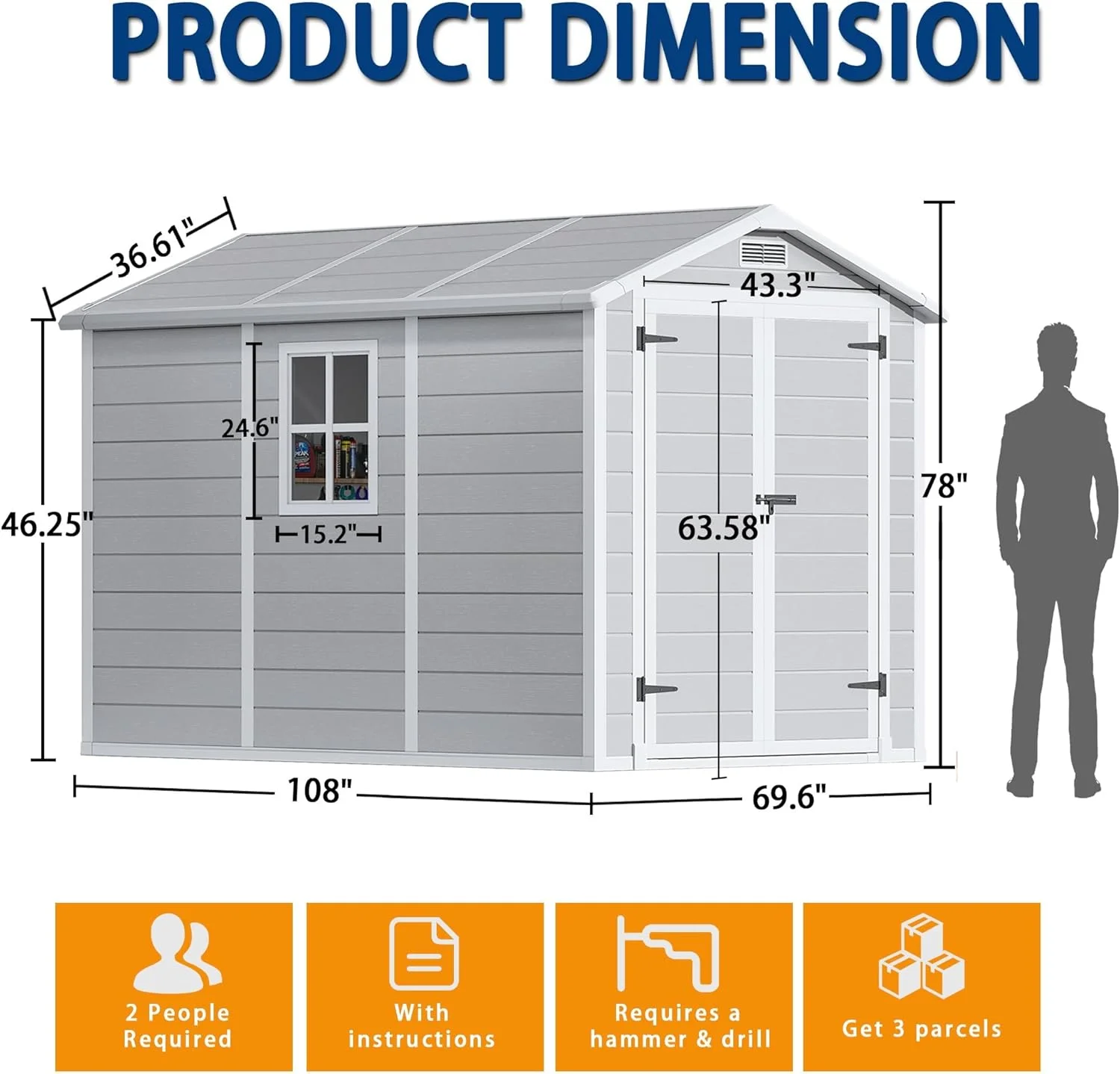 9 x 5.8 FT Outdoor Storage Shed, Linor Resin Shed with Floor, Window, and Vents, Weather-Resistant Garden Shed for Garden Tool Outside Sheds, Bike Shed, Backyard Shed - Image 2
