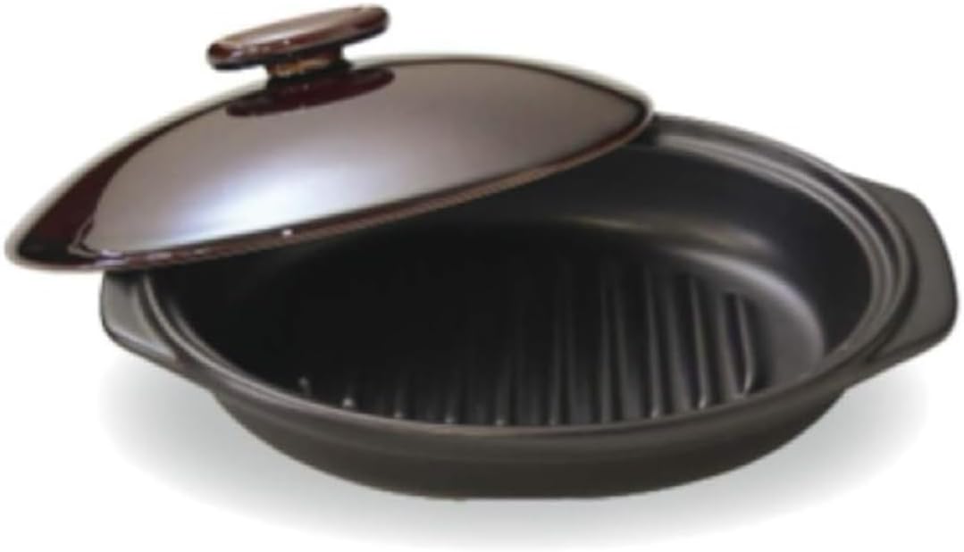IPPINKA Japanese Donabe Grill Pan, Grilling Pan for Indoor, Grill Top for Stove and Microwave,8.9 x 5.7 x 3.3 inch, Black