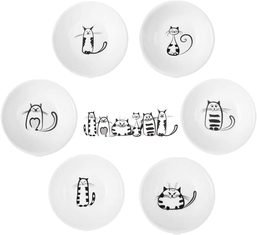 4 Pcs 4 Inches Cute Cat Soy Sauce Dish,Ceramic Cat Bowls,Japanese Cat Plates,Dipping Bowls,Snack Dish,Small Ceramic Saucers Plates, Sushi Plate Set, Mini Bowls, Small Bowls for Sides Dish (4 Inch)