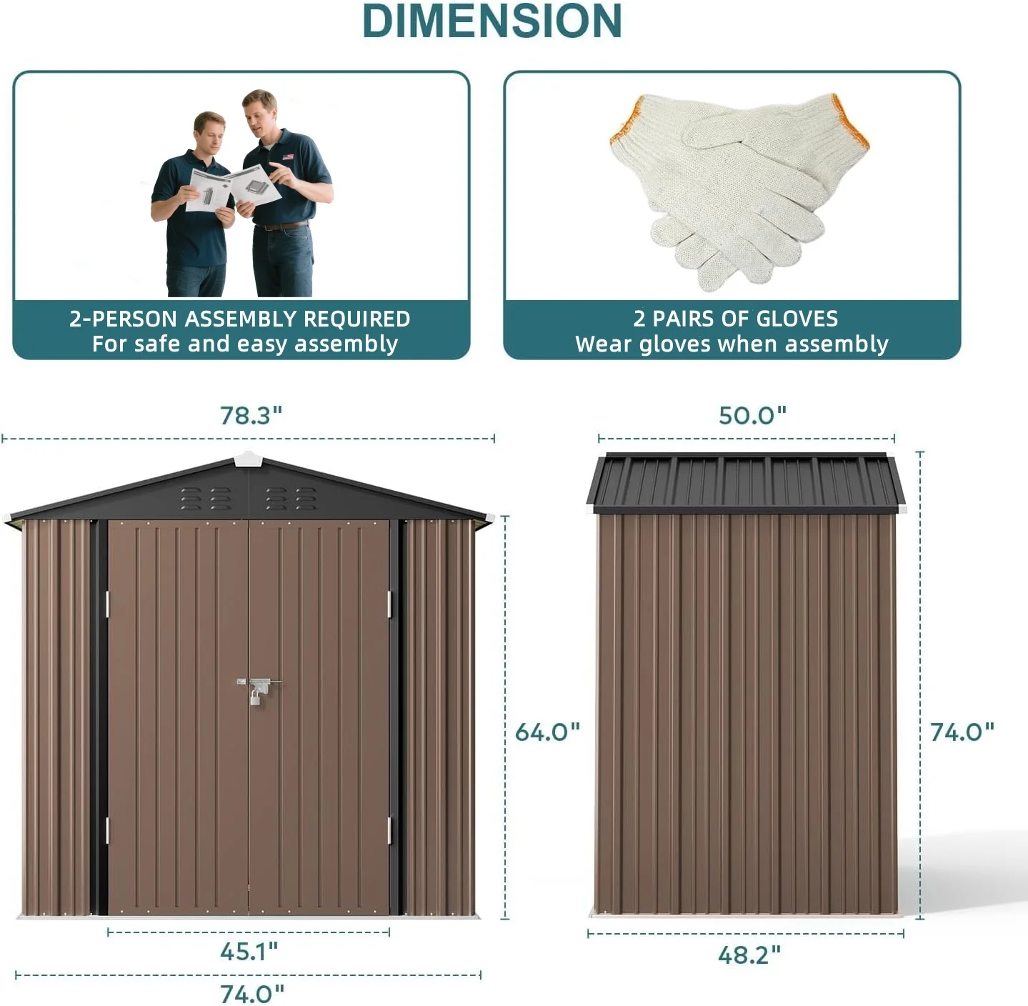 5'x3' Outdoor Storage Shed, Asofer Shed and Outdoor Storage Clearance, Weatherproof Tool Shed, Brown - Image 21