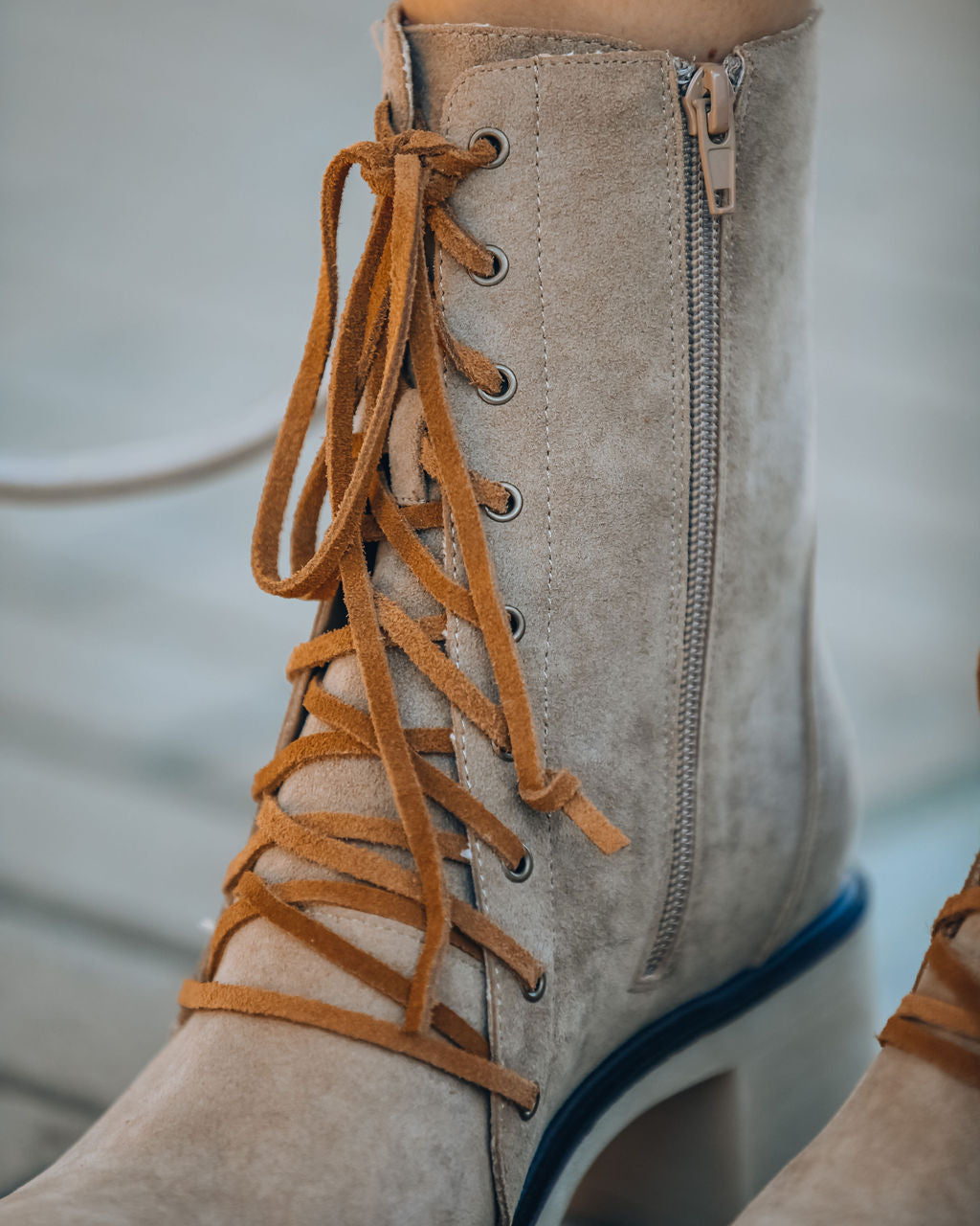 Danny Lace Up Heeled Boot - Latte - Se7enfashion