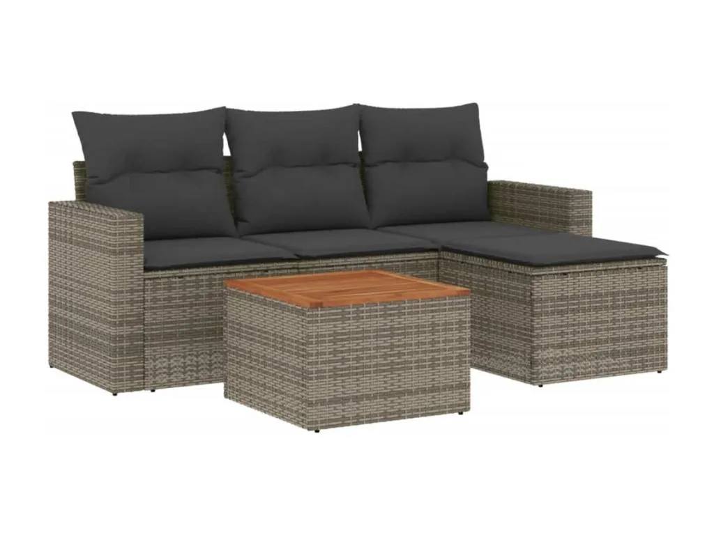 Sancaldeco Juego de sofás jardín con cojines 5 pzas ratán sintético gris 41852LDMT