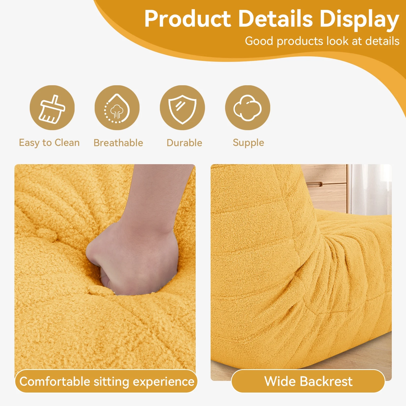 VFD Bean Bag Chairs for Adults, Beanbag Chair with Ottoman Lounge Sofa Memory Foam Comfy Reading Chair for Bedroom & Living Room, Lazy Floor Sofa Couch - Image 28