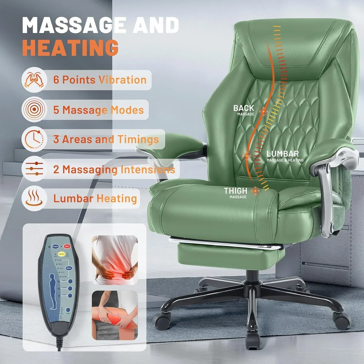 Massage Office Chair with Heating and Footrest Ergonomic Executive Reclining Office Chair