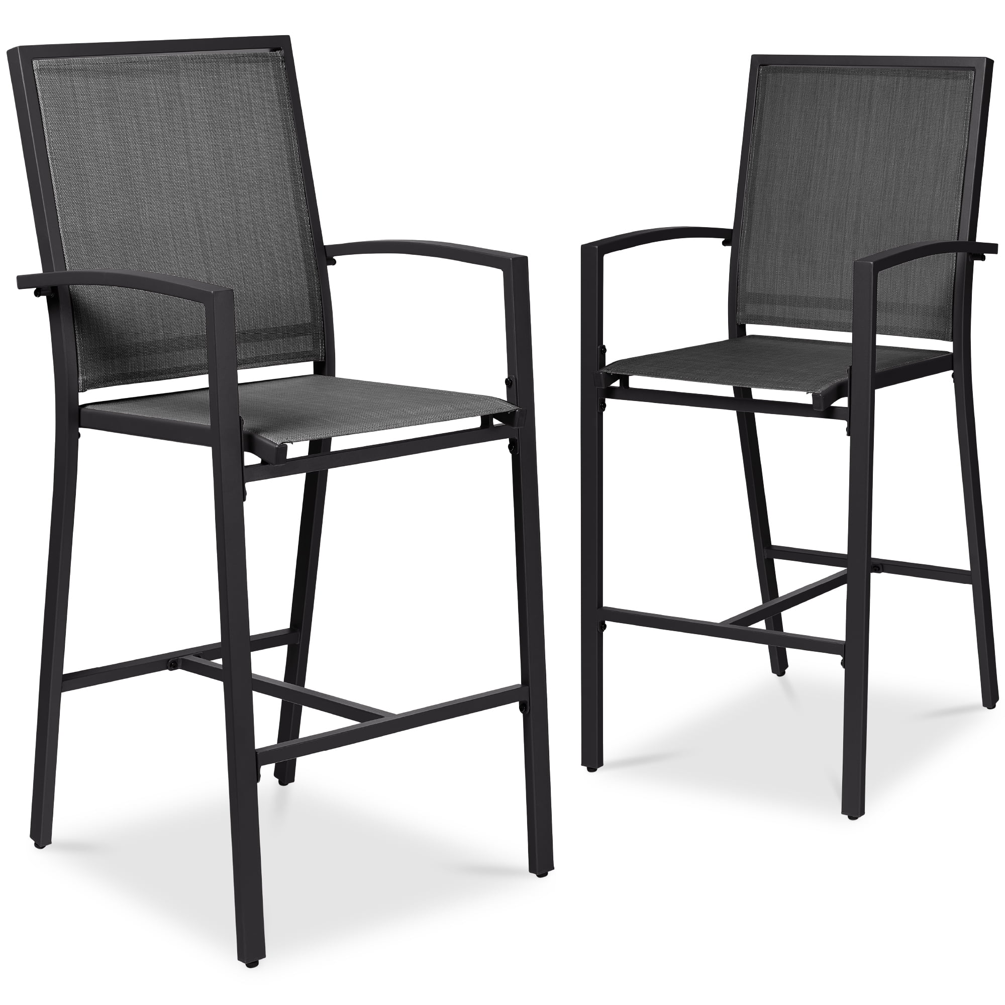 Best Choice Products Outdoor Barstools Set of 2, Bar Height Patio Chairs w/ All-Weather Mesh - Black/Black - Image 2