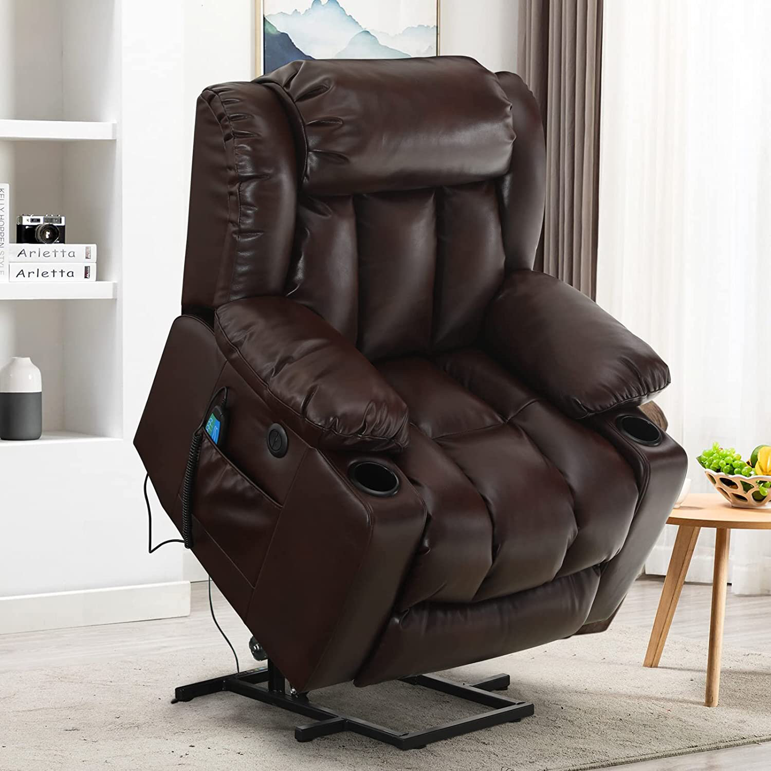 WAYFAIR MCombo Large Lay Flat Dual Motor Power Lift Recliner Chair Sofa With Massage And Heat, USB Ports, Cup Holders, Extended Footrest"