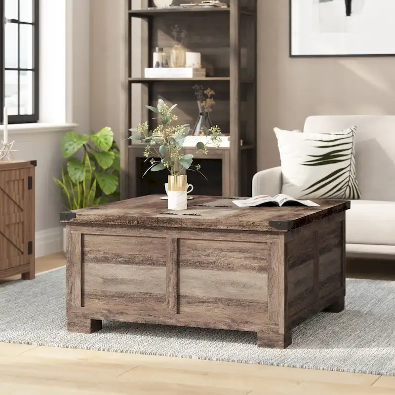 Contemporary Farmhouse Coffee Table Featuring Concealed Storage