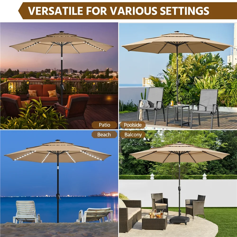 Renwick 10 Ft Outdoor Patio Parasol with Color-Changing LED Strip, Tan - Image 11