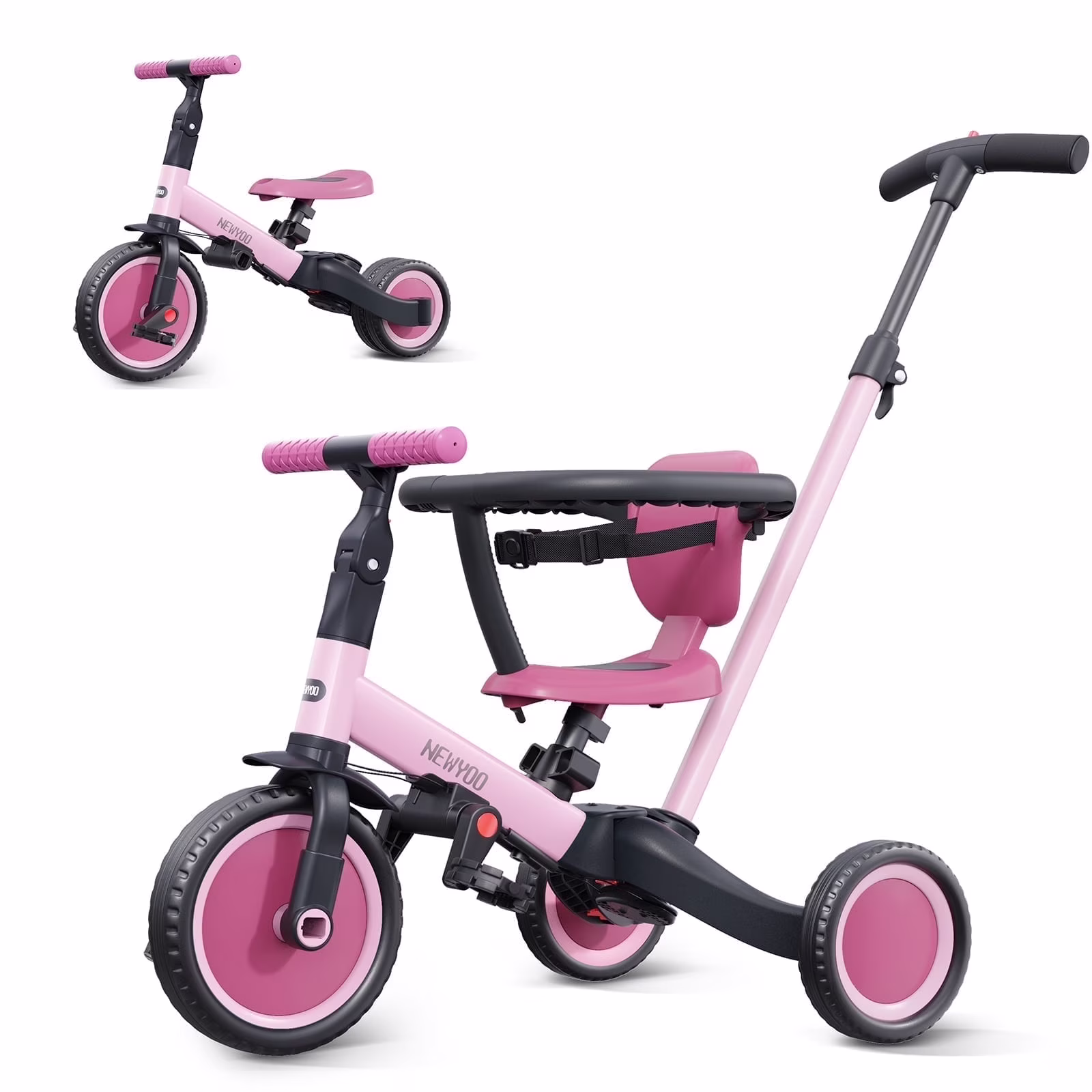 newyoo TR008 5-in-1 Toddler Tricycle with Push Handle, Converts to Balance Bike for 1-3 Year Old, Khaki - Image 5