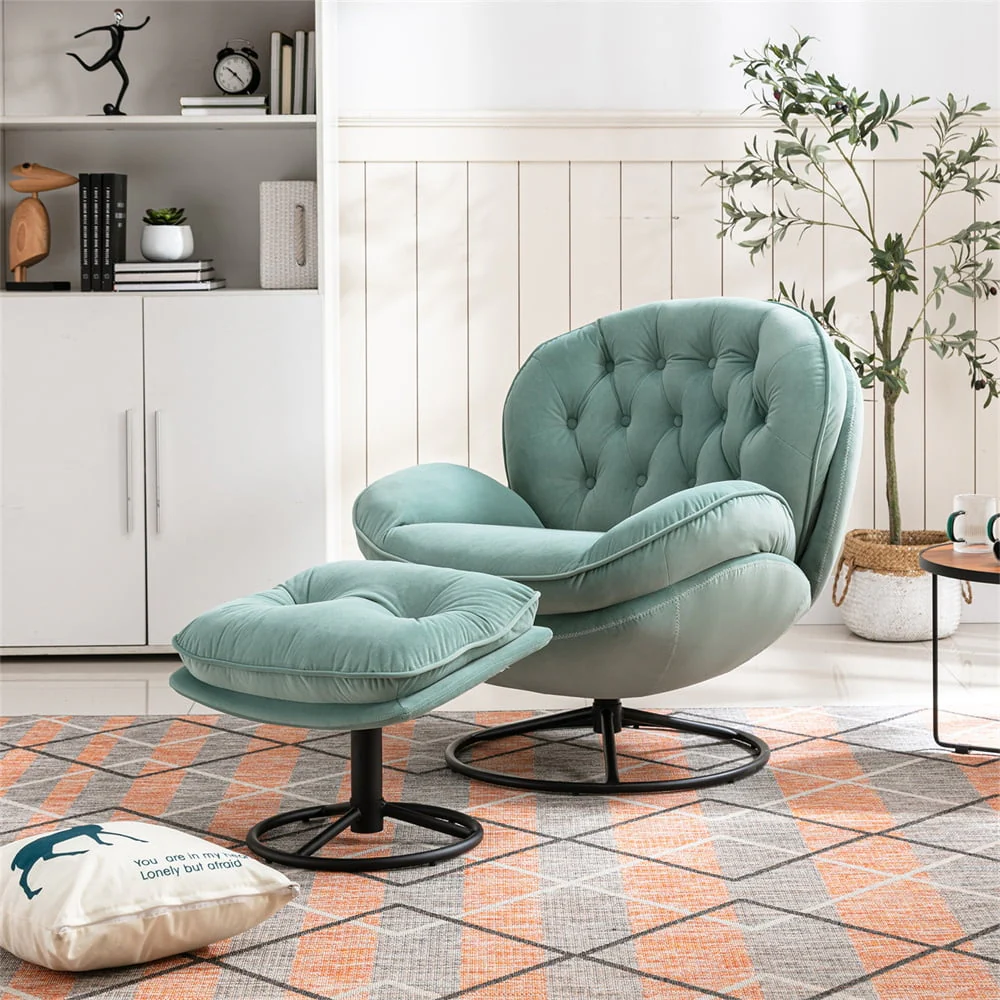 Velvet Swivel Accent Chair with Ottoman Set, Modern Lounge Chair with Footrest and Metal Base Comfy Armchair with 360 Degree Swiveling Single Sofa Chair Accent Chairs for Living Room, Green - Image 17