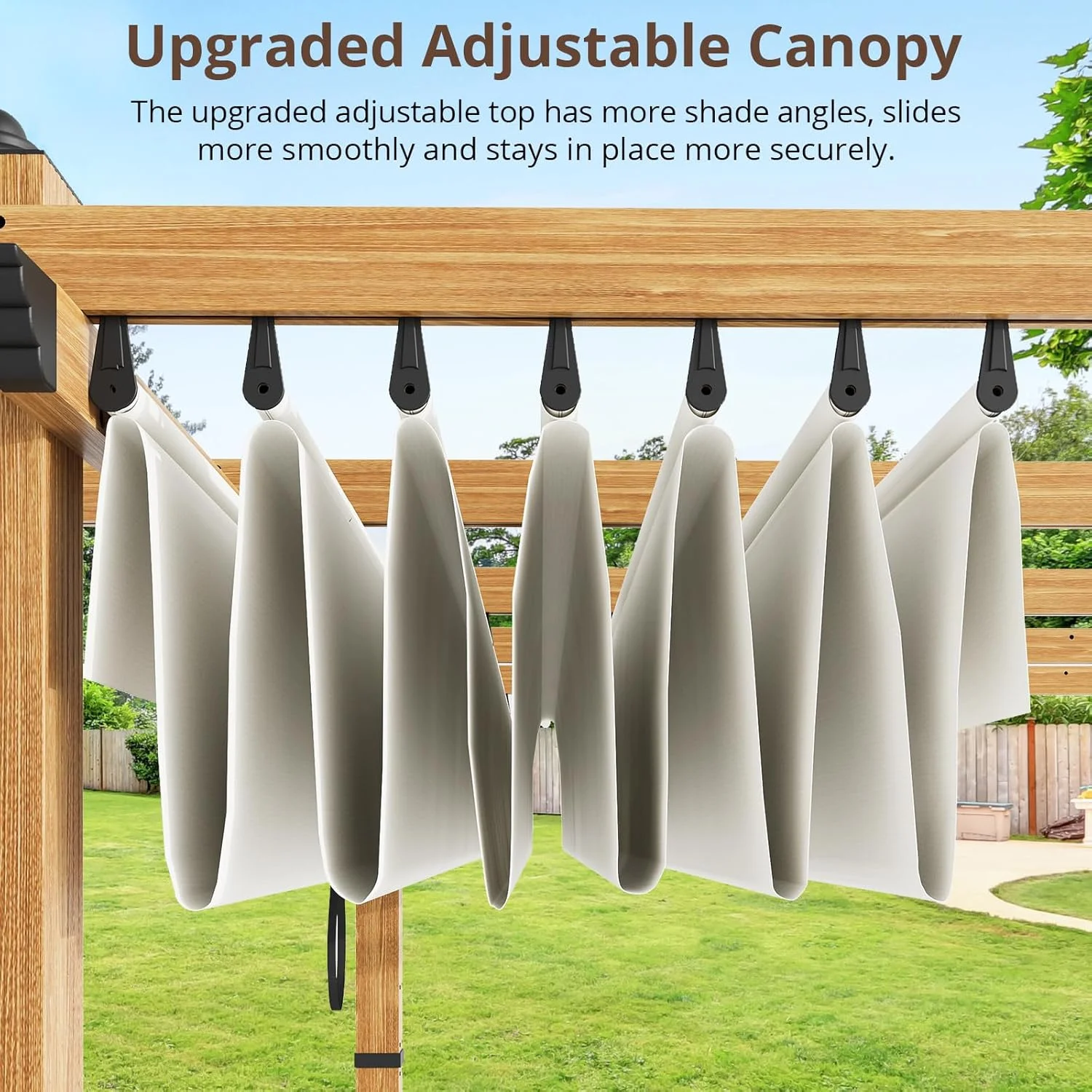 EastVita 10x10 Ft Aluminum Pergola,Outdoor Pergola with Adjustable Canopy,Reinforced Frame Metal Pergola for Backyard,Garden and Deck - Khaki - Image 24