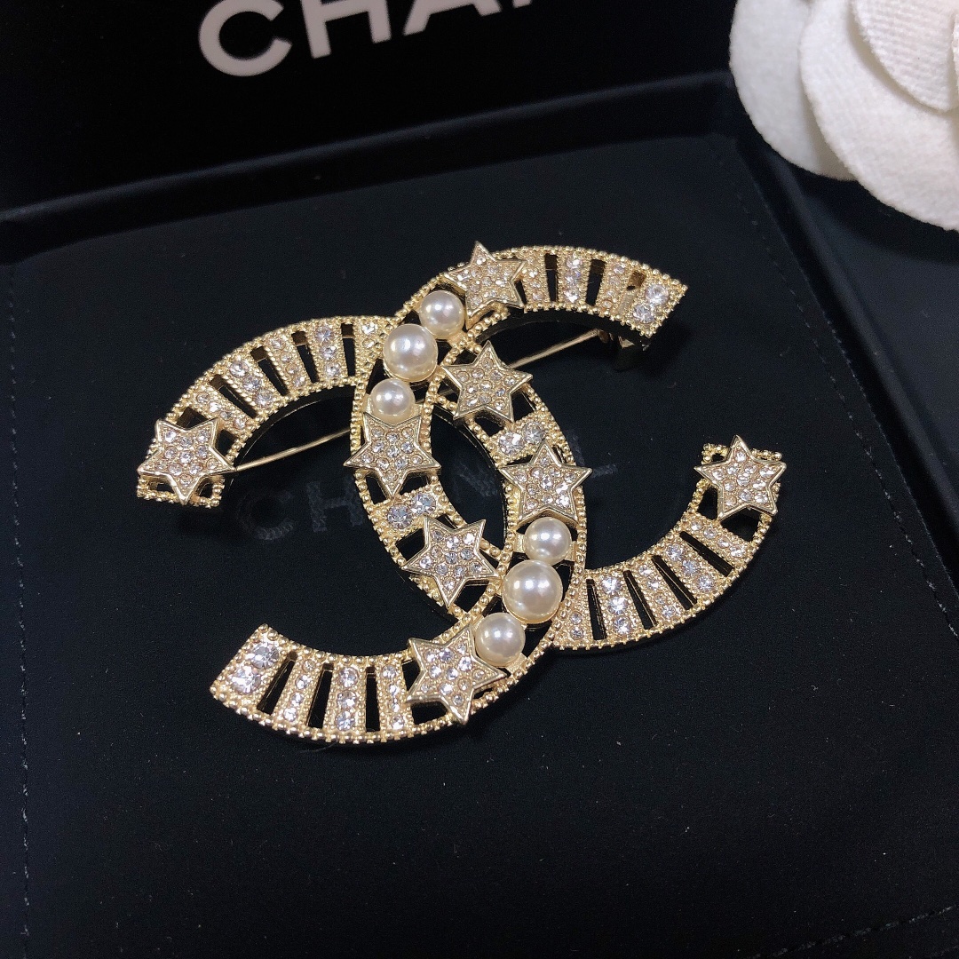 Chanel Star Rhinestone Pearl Brooch - Original Replica Club
