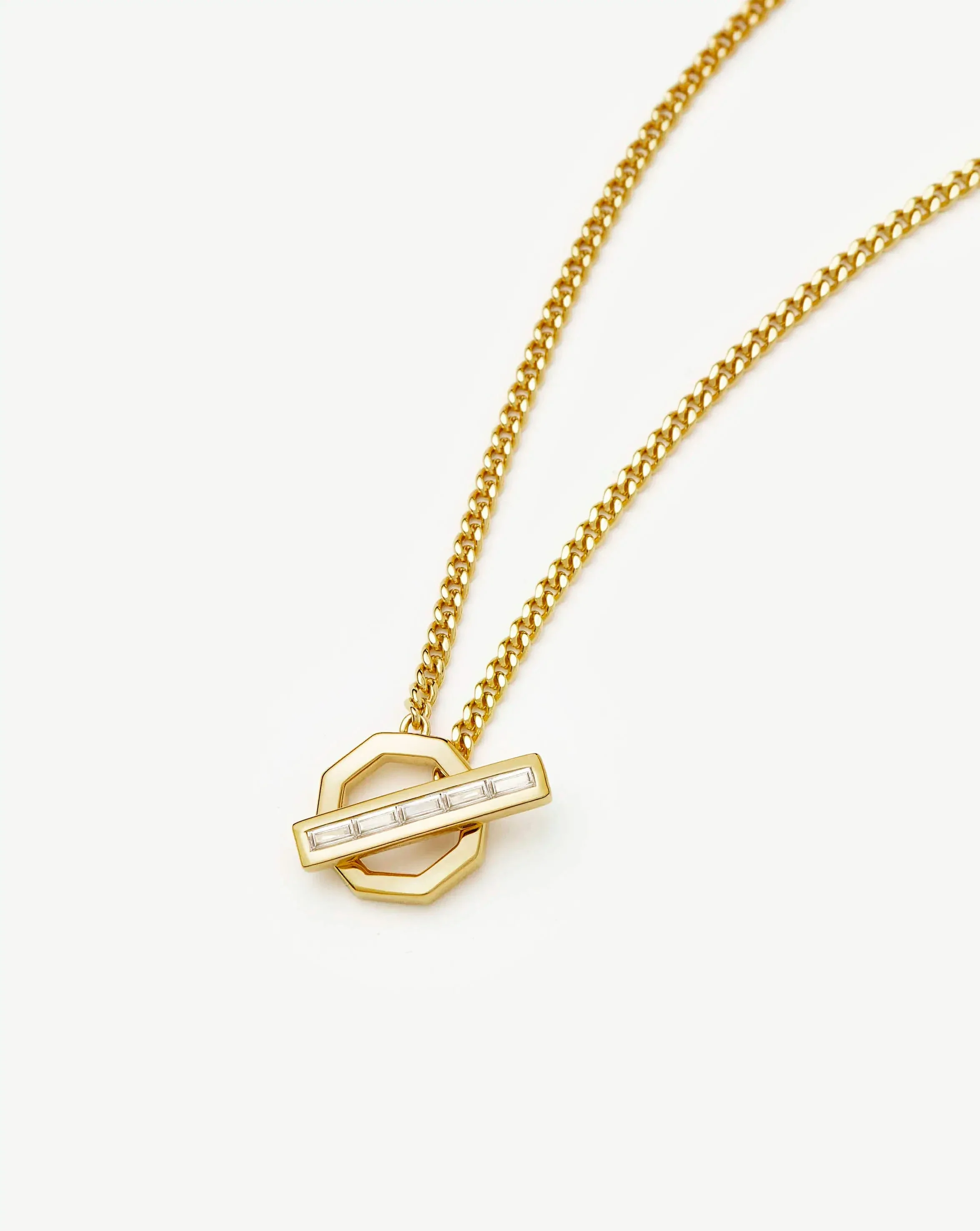 Lucy Williams T-Bar Hex Pendant Necklace | 18ct Gold Plated