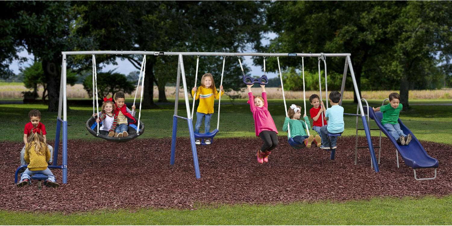 XDP Recreation Fun All-Mighty Metal Swing Set with Super Disc Swing. Stand R Swing. Glider. & Slide - Image 3