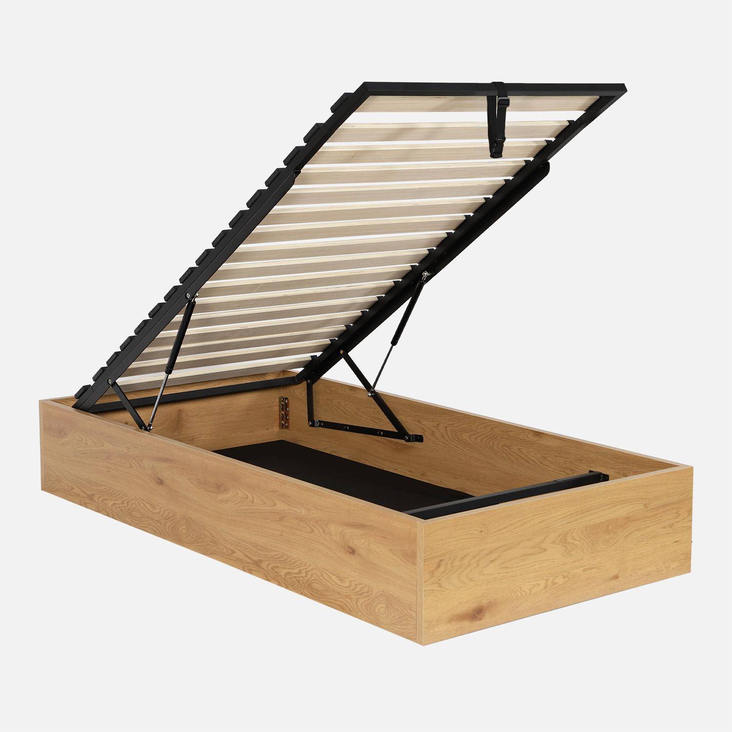 Lift - Cama con cajón y somier de láminas 90x190cm, decoración madera