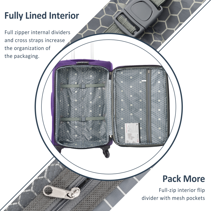 Softside Luggage Expandable 3 Piece Set Suitcase Upright Spinner Softshell Lightweight Luggage Travel Set - Image 8