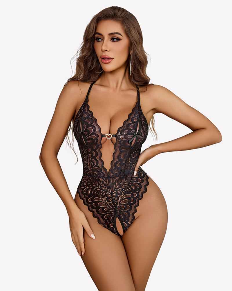 Deep V Teddy Racerback Backless Bodysuit