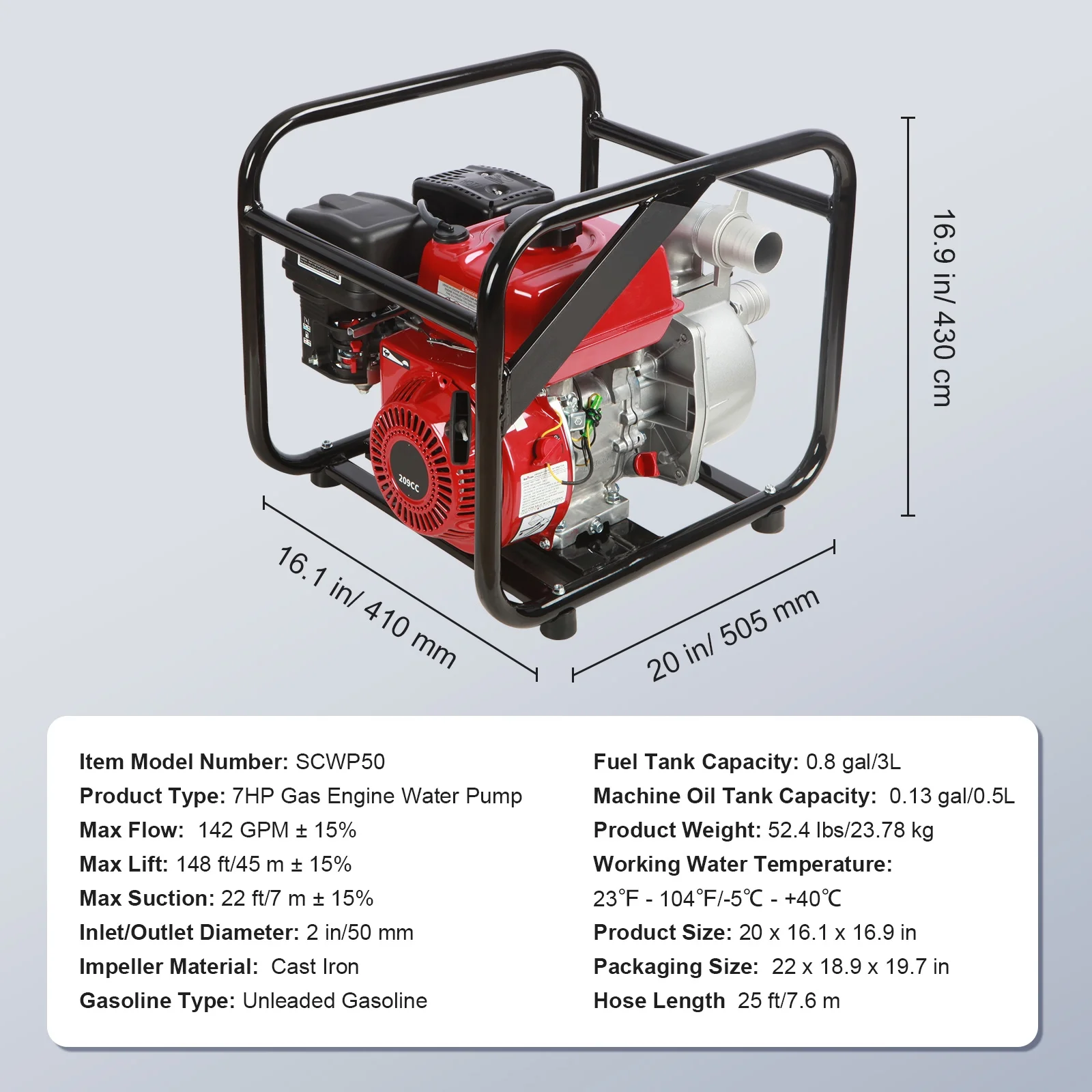 BENTISM 2" 7HP 4-Stroke Gasoline Engine Water Pump Gas Powered Water Transfer Pump - Image 7