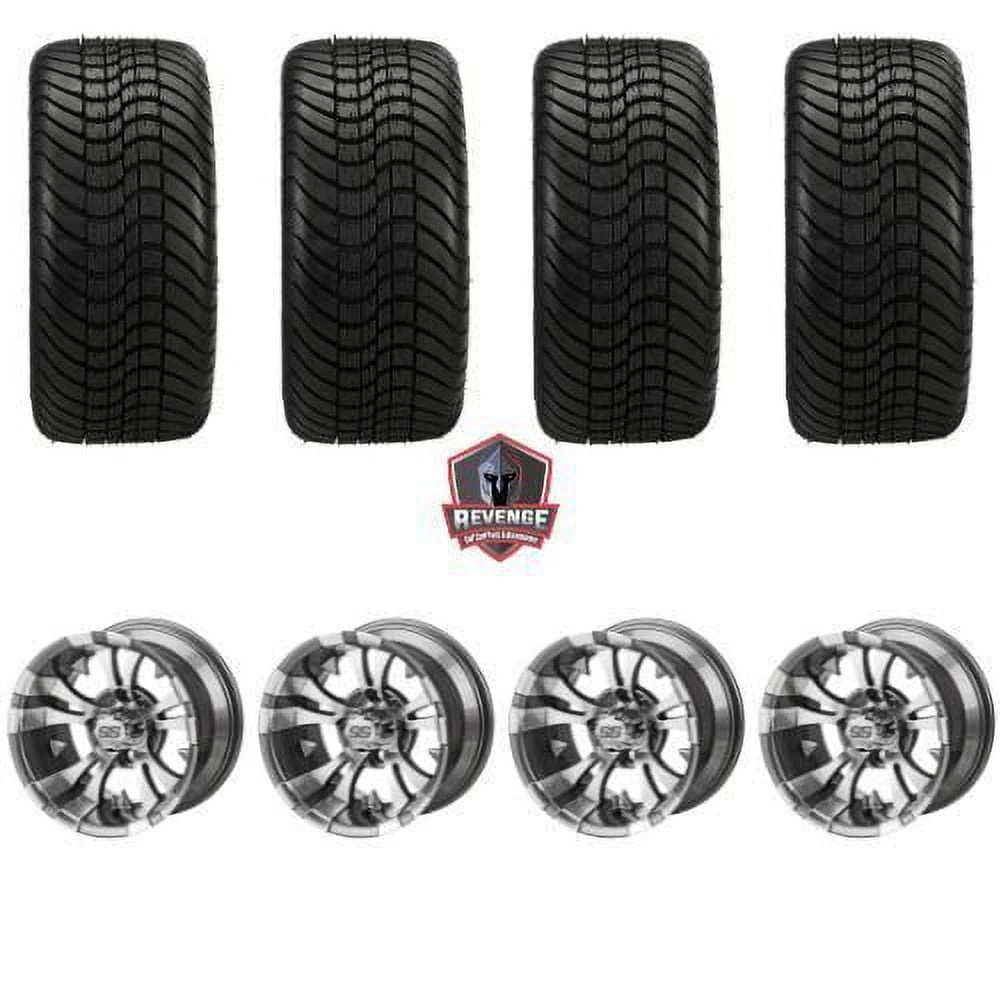 12" Warlock Gun Metal Golf Cart Wheels and Tires Combo (215/35 - 12) Set of 4
