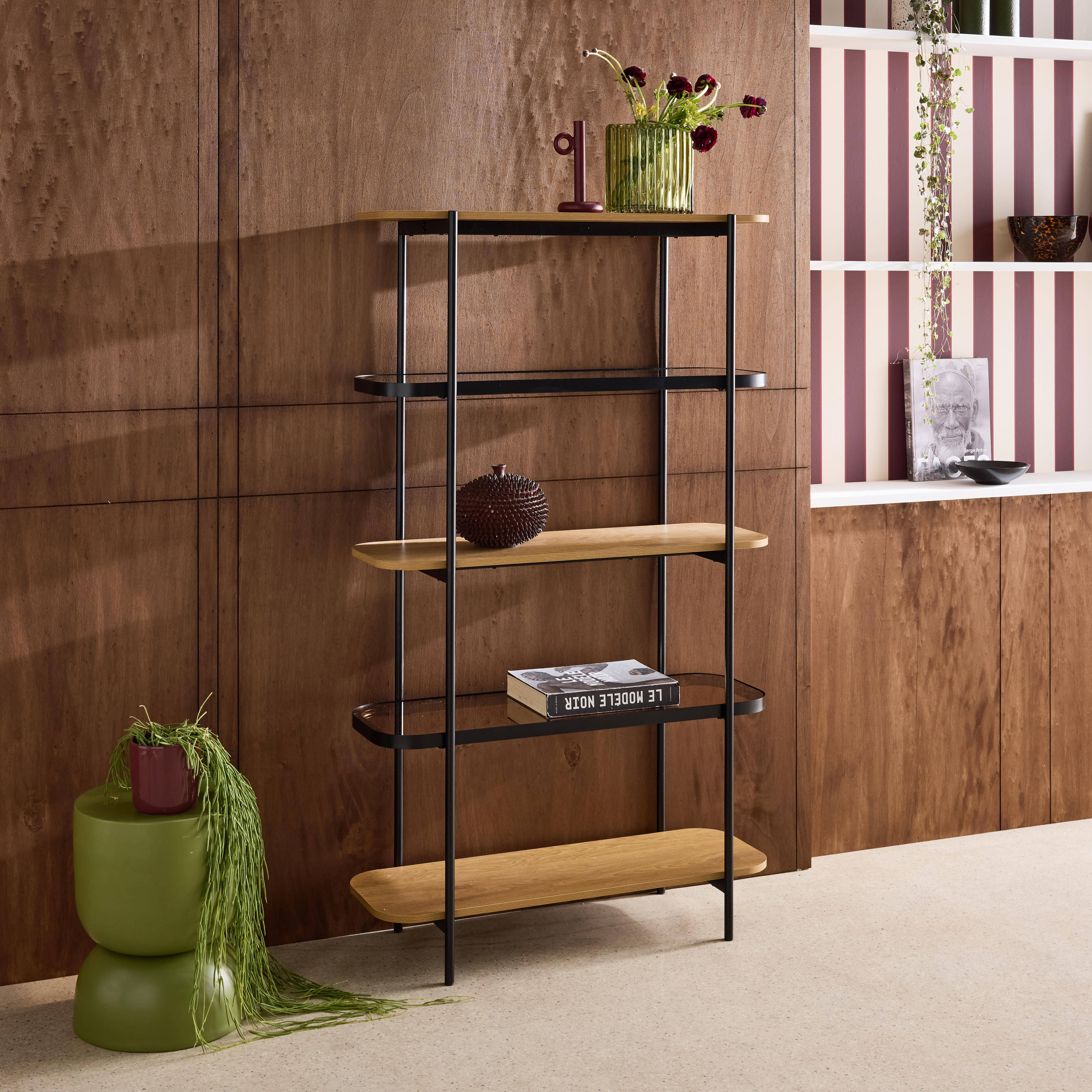 Smooky - Estantería librería de vidrio, decoración de madera y metal, 5 niveles