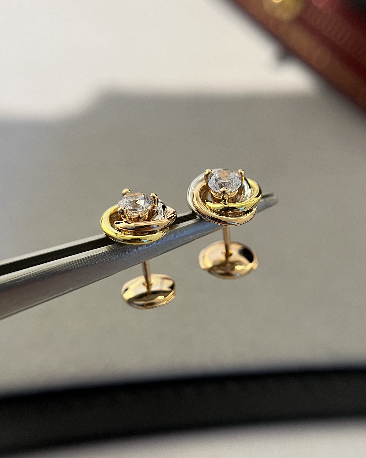 Cartier Trinity Stud Earrings, 2 Diamonds - Original Replica Club