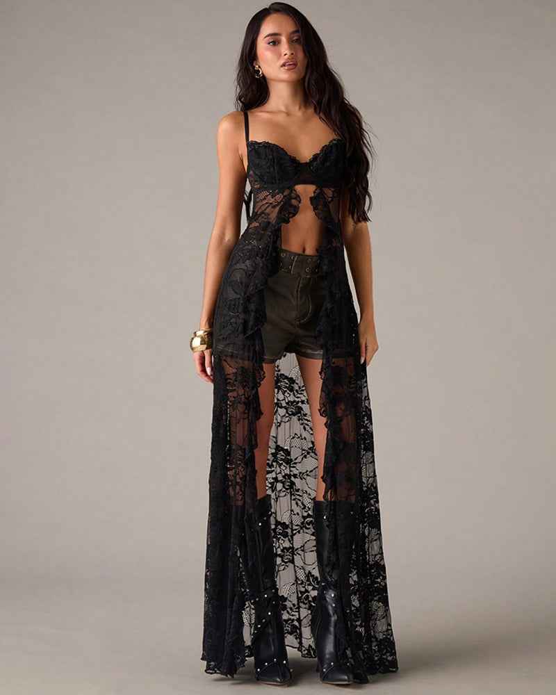 Strapless Heart Rhinestone Sheer Maxi Dress ¡§C Corset Style Mesh Long Lingerie Gown
