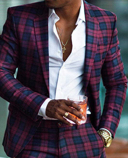 Casual Plaid Lapel Collar Blazer & Pants Set