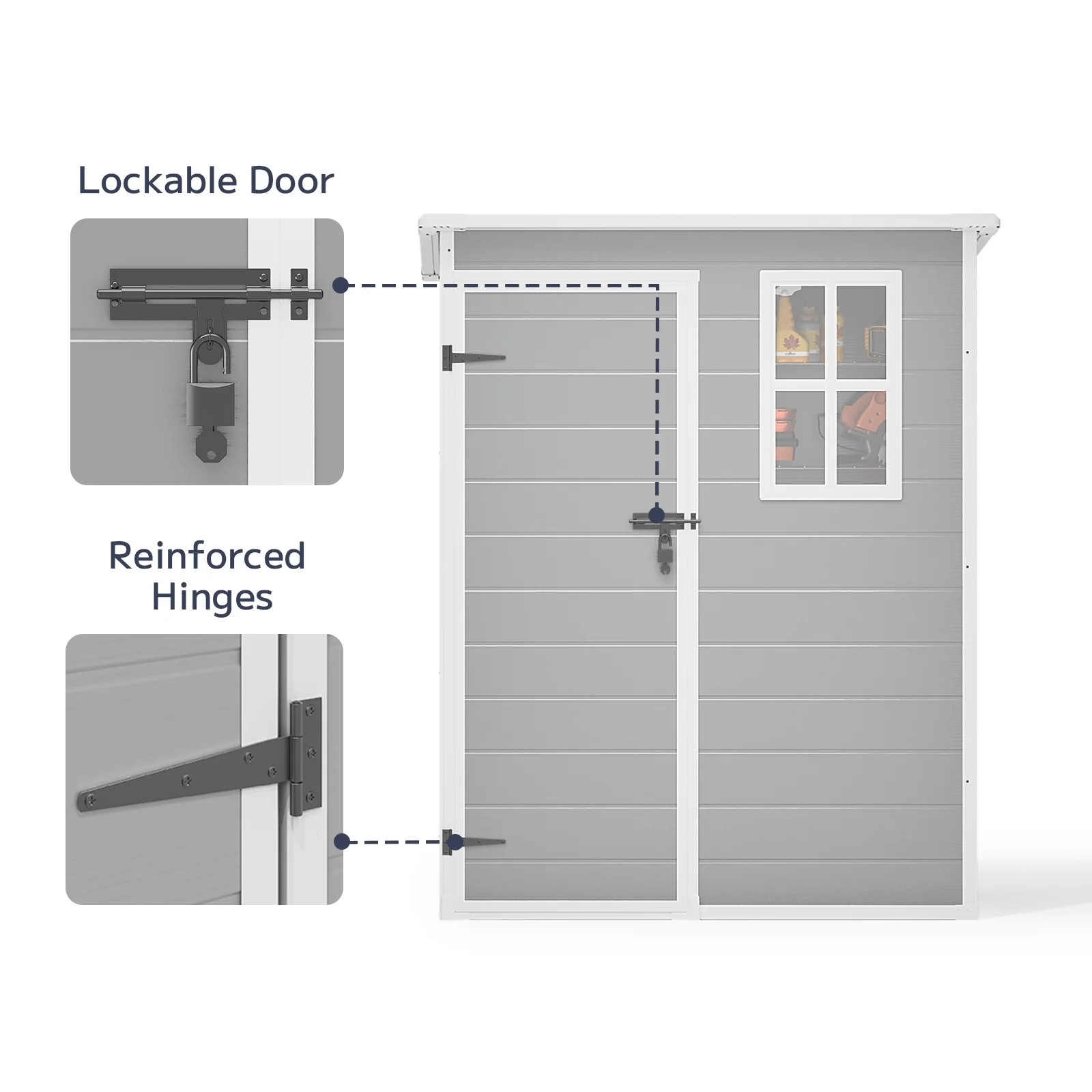 5x3ft-16.6 sq. ft.- Outdoor Storage Shed, Asofer Resin Storage Shed, Plastic Garden Shed for Garden, Gray - Image 3