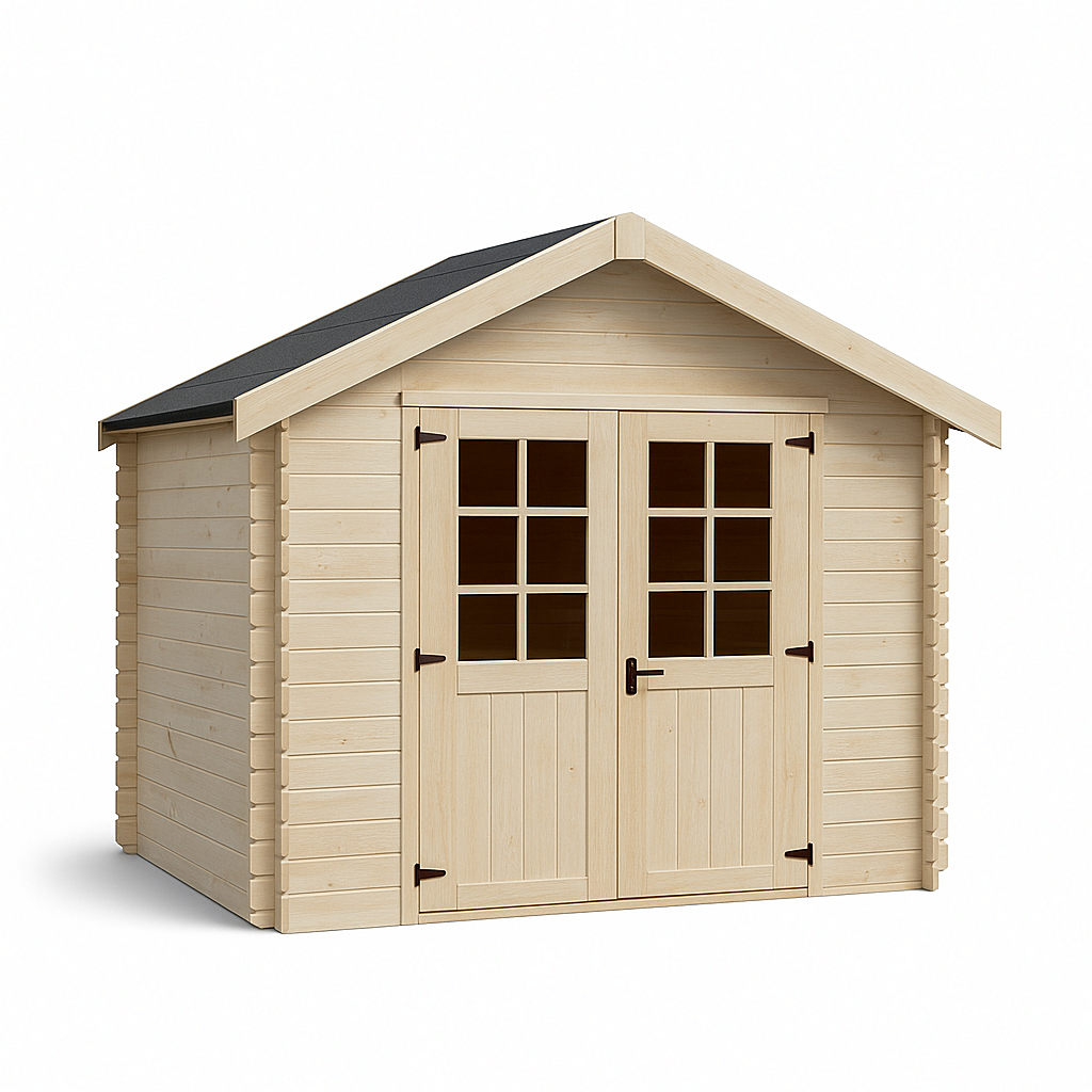 Caseta de jardín de madera, almacenamiento exterior resistente a la intemperie, color madera clara, ideal para guardar herramientas, equipos de jardinería y bicicletas, 245 × 190 × 230 cm