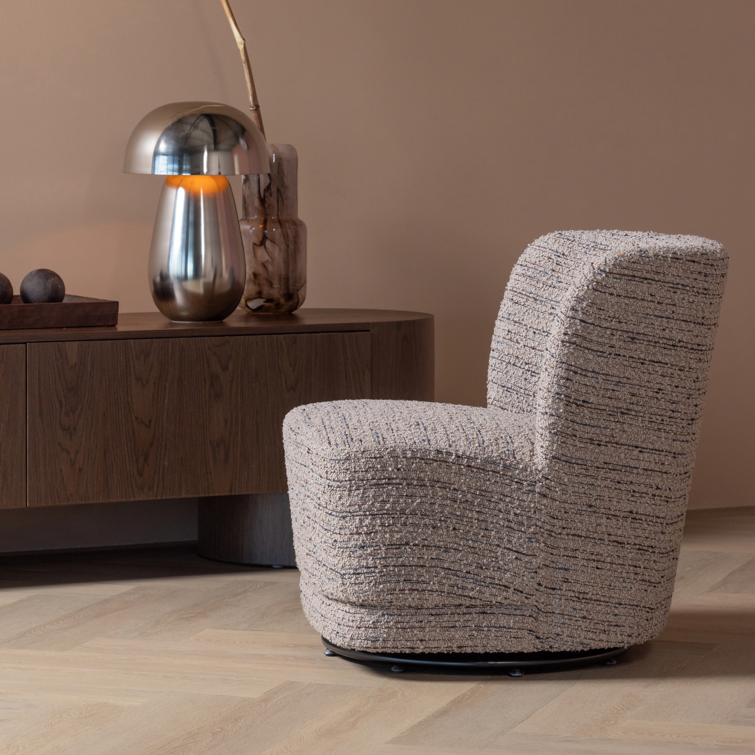 WOOOD Atty Draaifauteuil - Grove Melange - Beige - 75x74x65