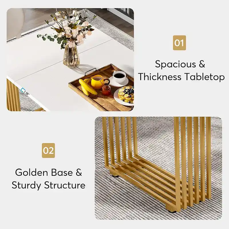 Modern Dining Table with Rectangular Top and Metal Base for 6 to 8 Seating