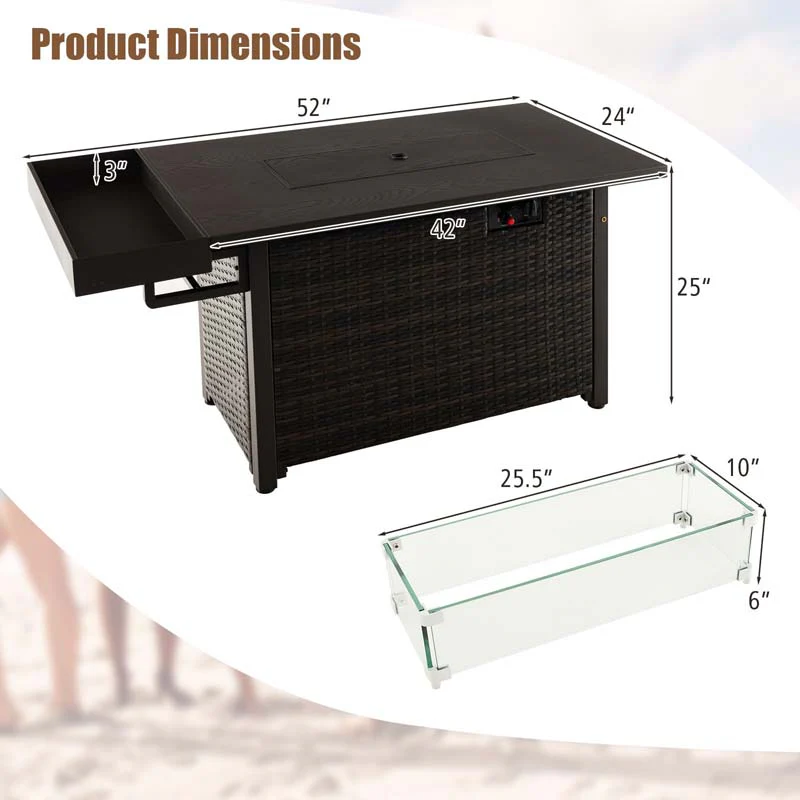 Eletriclife 52 Inches Outdoor Wicker Gas Fire Pit Propane Fire Table with Cover