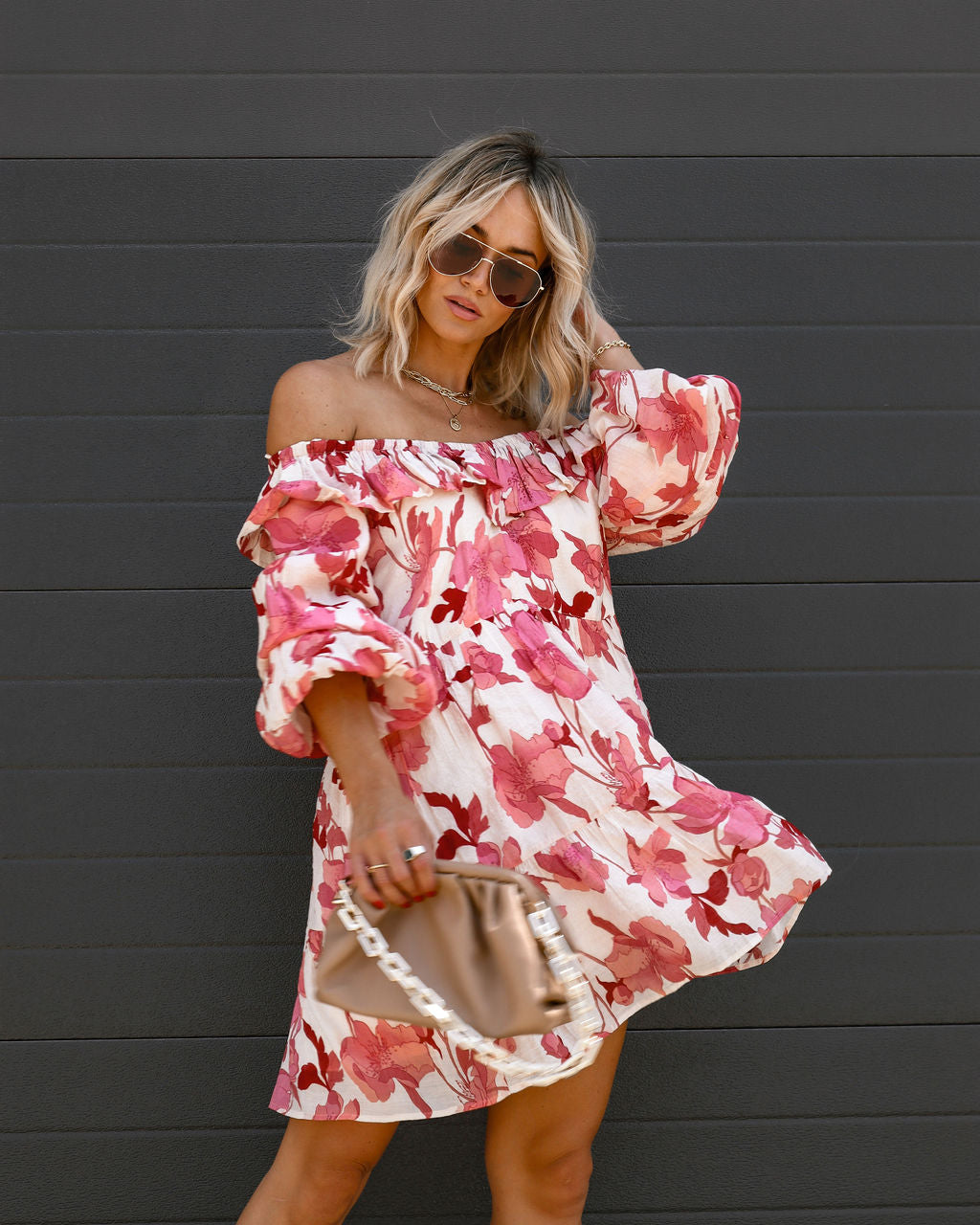 Margaret Floral Ruffle Off The Shoulder Mini Dress - Se7enfashion