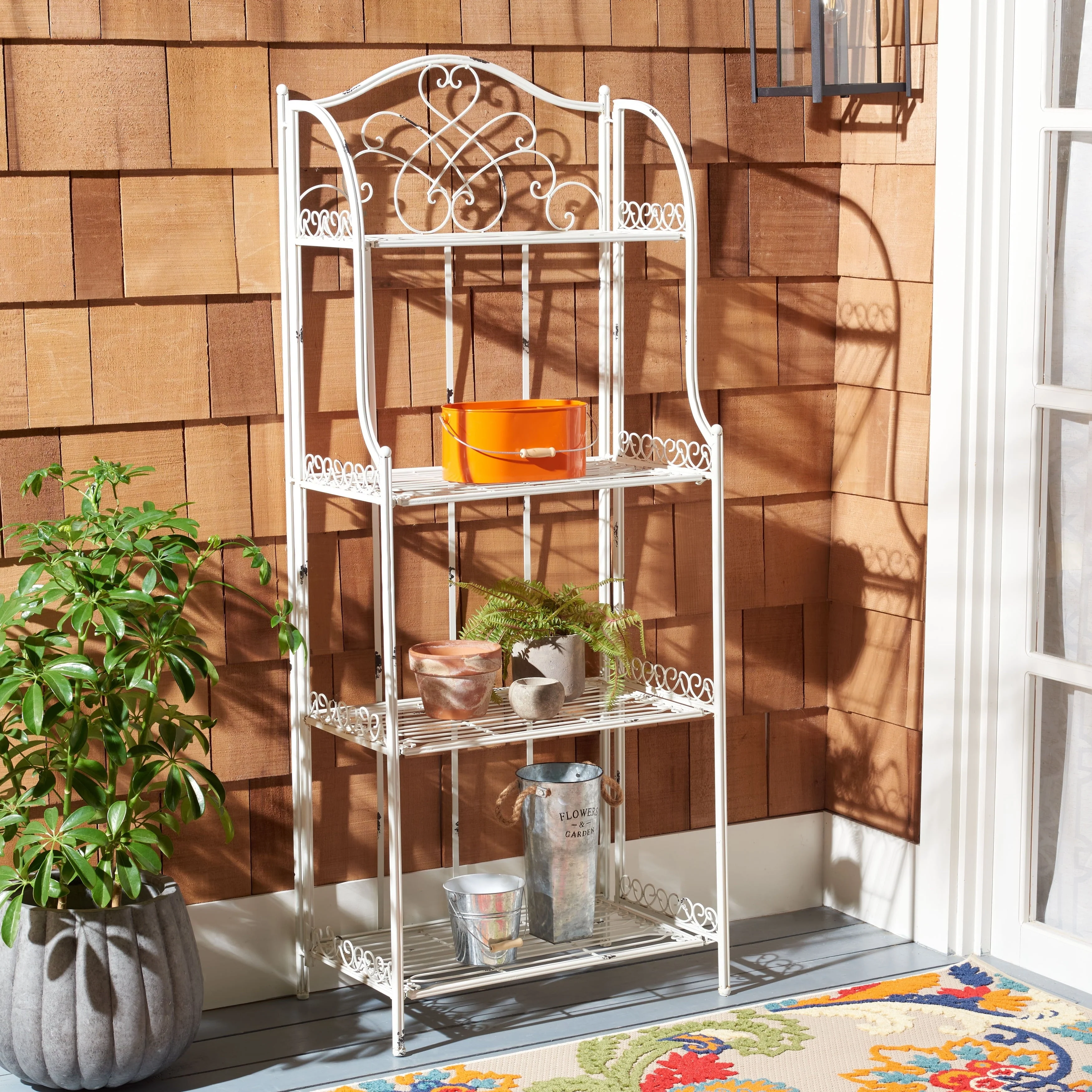 Safavieh Amaris Victorian Wrought Iron 4-Tier Outdoor Bakers Rack. - 25 in. W x 15 in. D x 63 in. H Antique Blue - Image 4