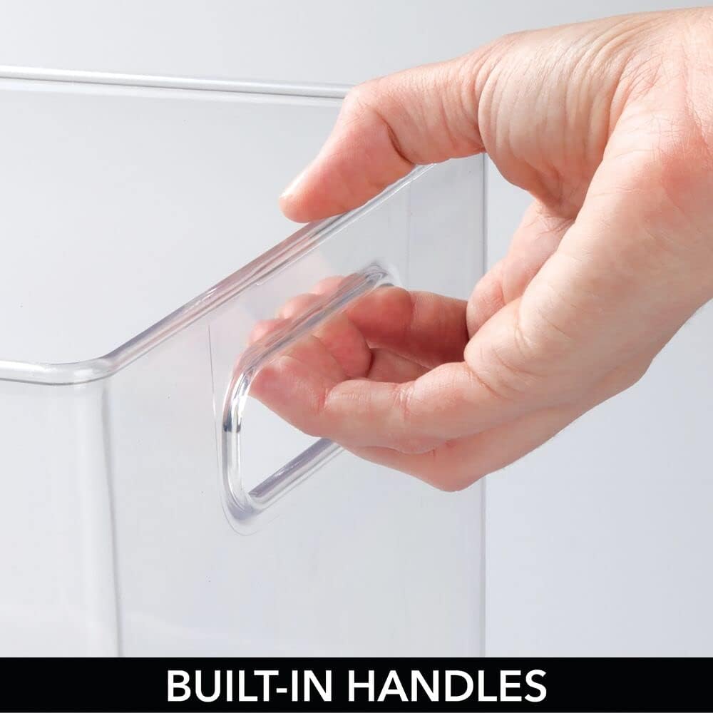 mDesign Deep Plastic Kitchen Storage Organizer Container Bin for Pantry, Cabinet, Cupboard, Shelves, Fridge, or Freezer - Holds Dry Goods, Sauces, Condiments, Drinks, Clear