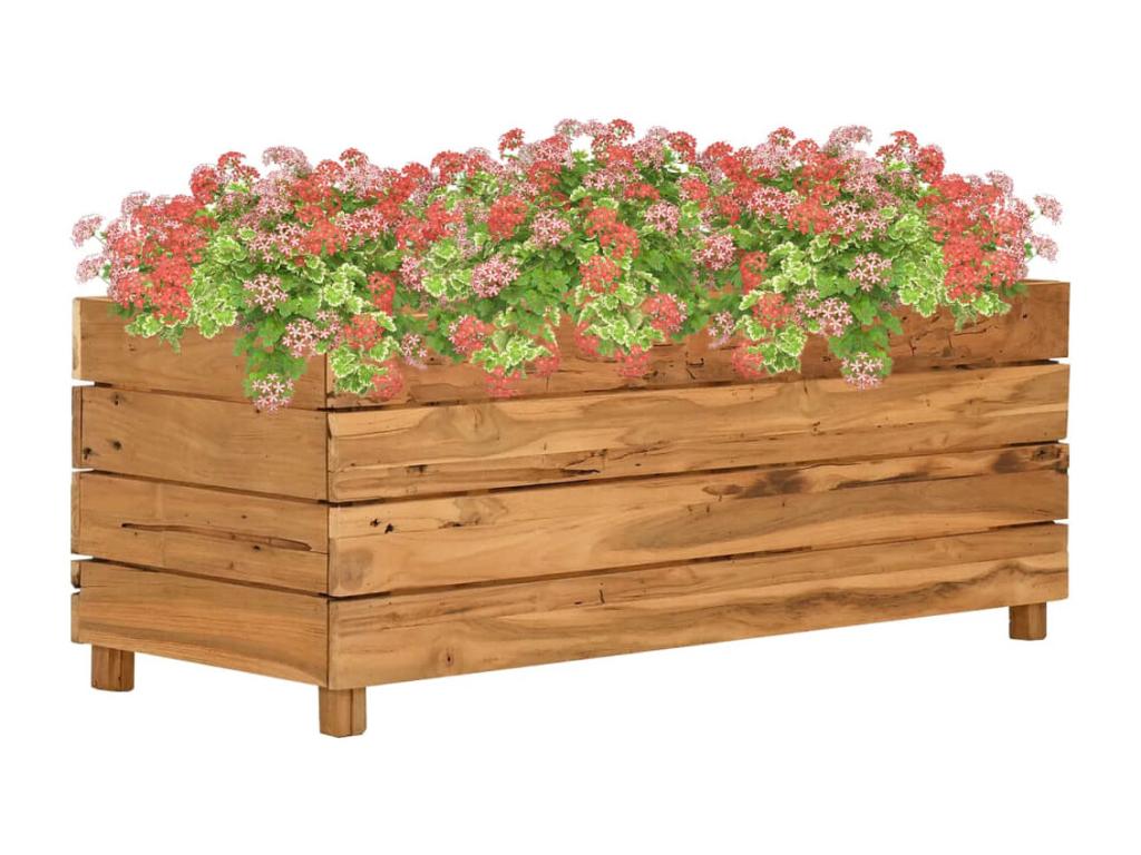 Jardinera madera maciza de teca y acero 100x40x38 cm