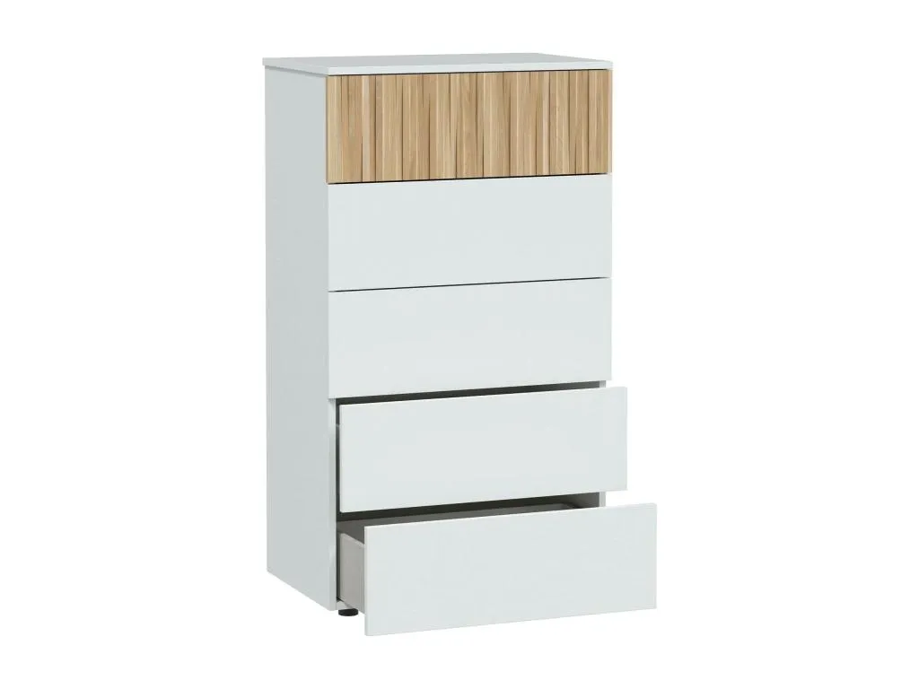 Cajonera Cosinor, cajonera con 5 cajones, tocador para dormitorio, cómoda moderna, 61x40h109 cm, blanco y roble tyx1661377