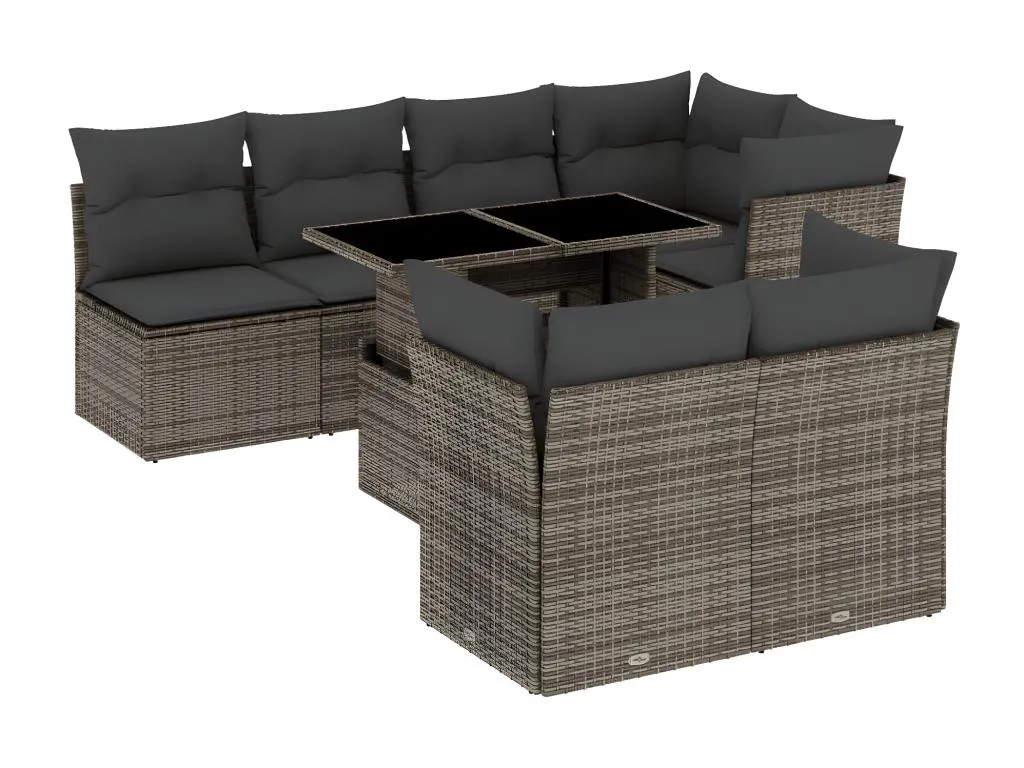 Set de sofás de jardín y cojines 8 piezas ratán sintético gris