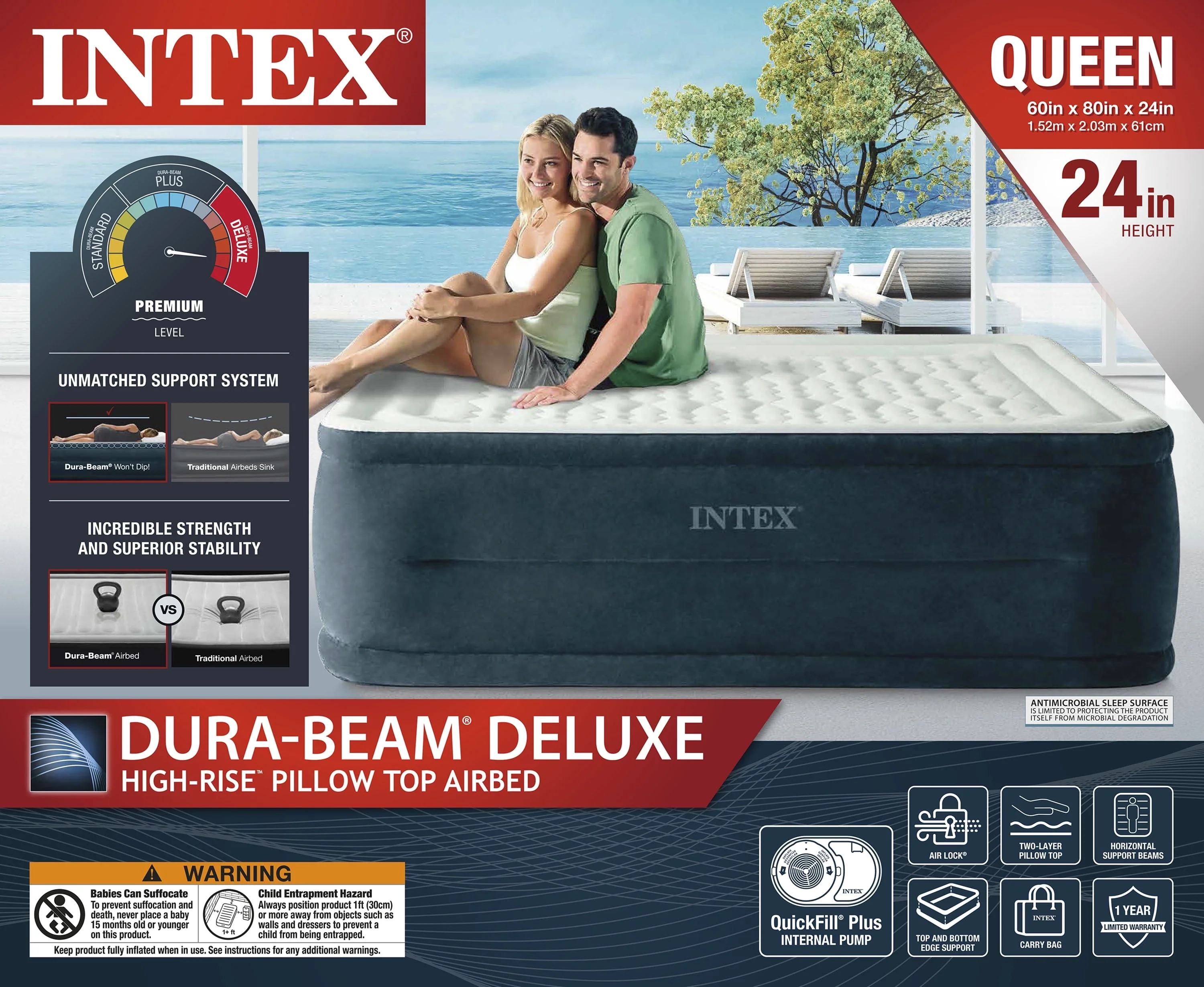 Intex 24" Dream Lux Pillow Top Dura-Beam Airbed Mattress with Internal Pump - Queen - Image 8
