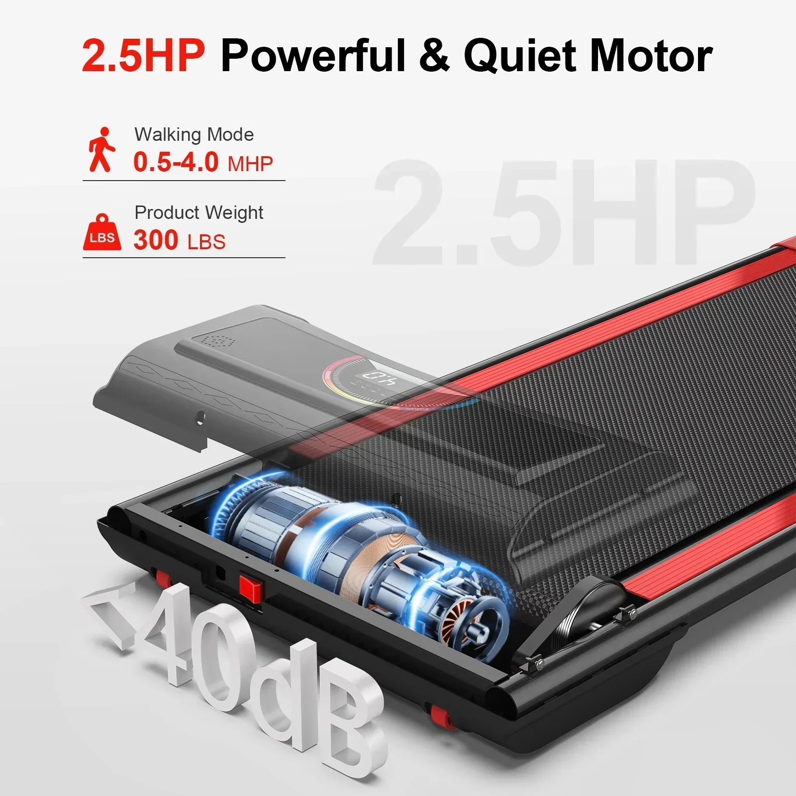 FLIMDER Portable Under Desk Walking Pad Treadmill, 2.5 HP, 265 lbs Capacity, LED Display - White Or Black - Image 3 FLIMDER Portable Under Desk Walking Pad Treadmill, 2.5 HP, 265 lbs Capacity, LED Display - White Or Black - Image 3