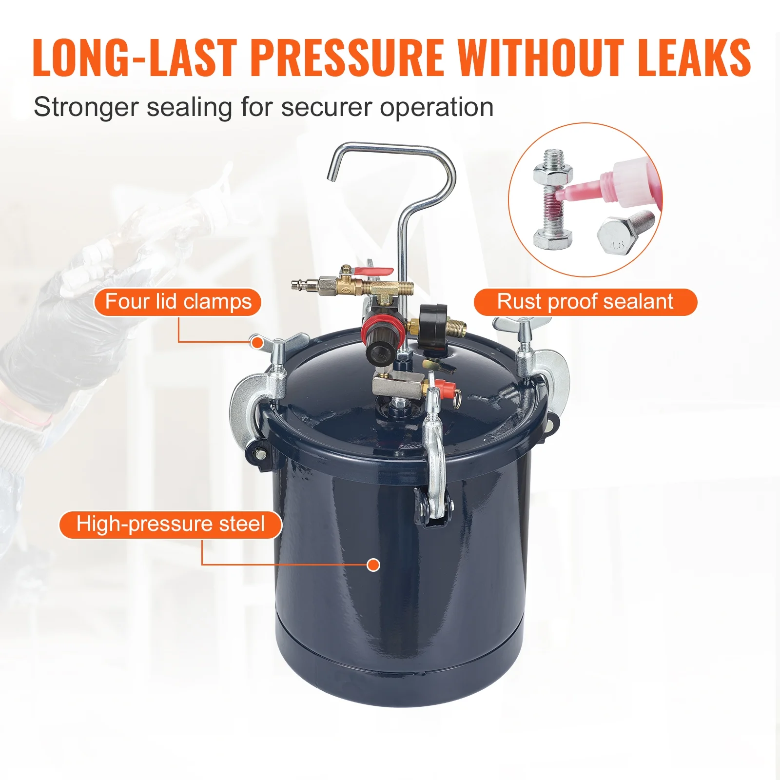 SKYSHALO Spray Paint Pressure Pot Tank, 10L/2.5gal Air Paint Pressure Pot, 1.5mm+4mm Two Nozzles Two Spray Paint Guns for Industry Home Decor Architecture Construction Automotive Painting, 60PSI Max - Image 6