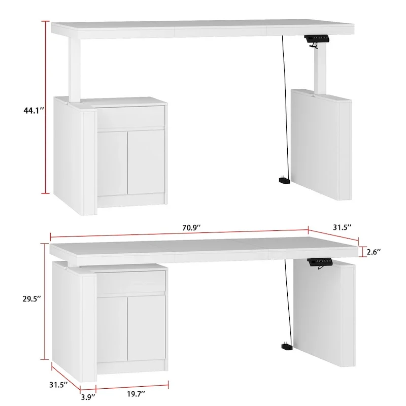 Modern White Adjustable Workstation - 70.9W Dining Table & Office Desk