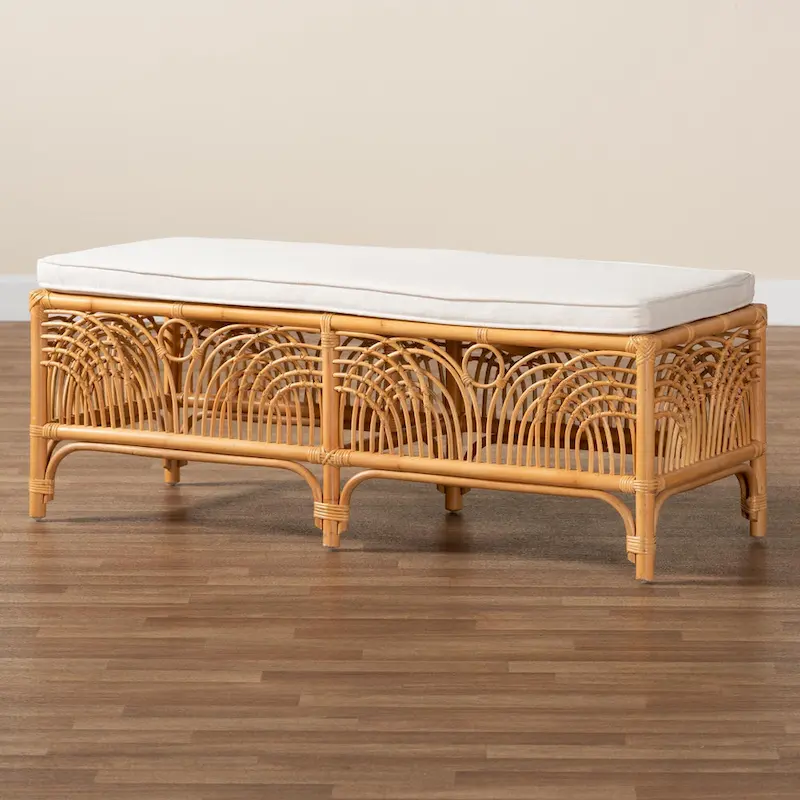 Bali & Pari Materra Contemporary Bohemian Natural Brown Rattan Bench