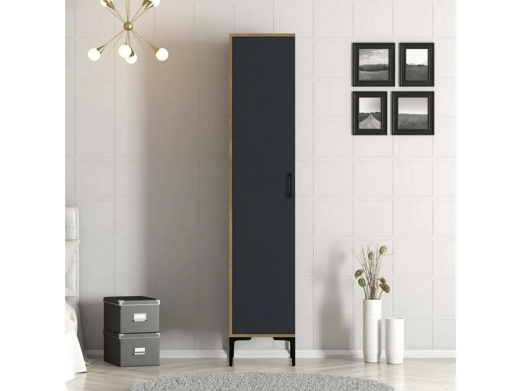 Armario multiusos 1 puerta Prietocasa Muebles multifuncionales Zapatero Armario para zapatos 40x201h48 cm Nogal y Antracita