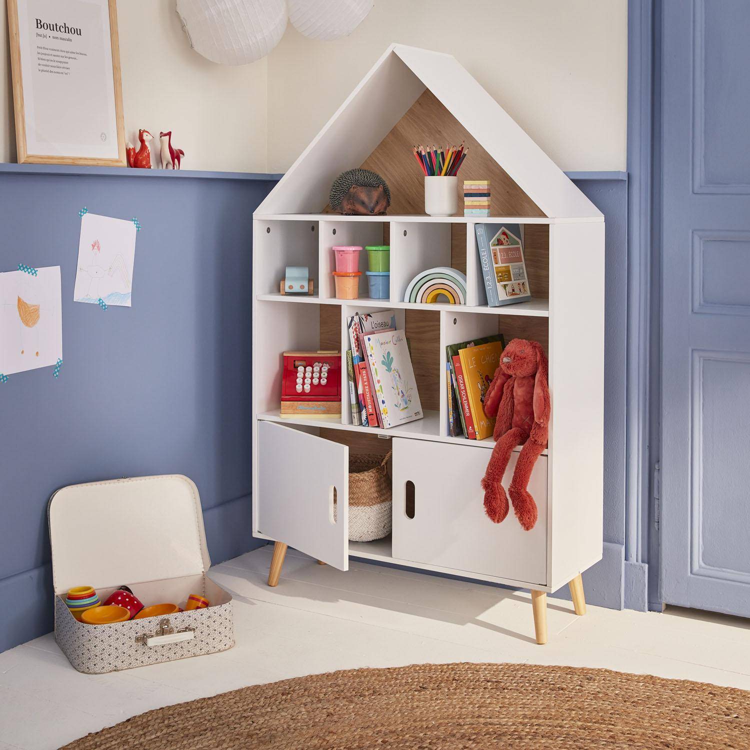 Tobias - Librería infantil de madera con 8 compartimentos y 2 puertas