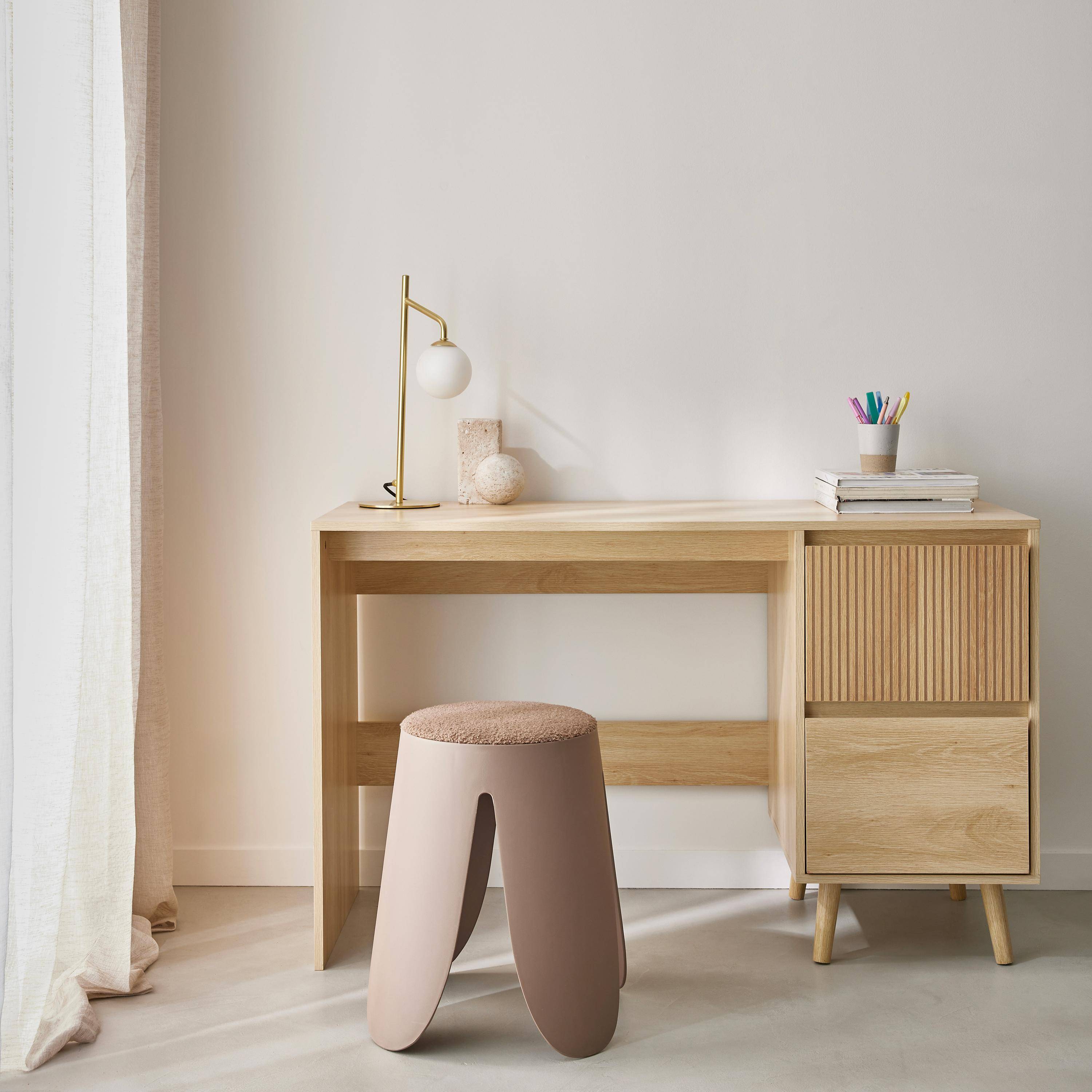 Linear - Escritorio escandinavo decoración madera 2 cajones