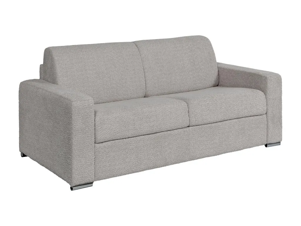 Sofá cama de 3 plazas de apertura rápida de tela rizada gris claro - Cama de 140 cm - Colchón de 22 cm - Prietocasa