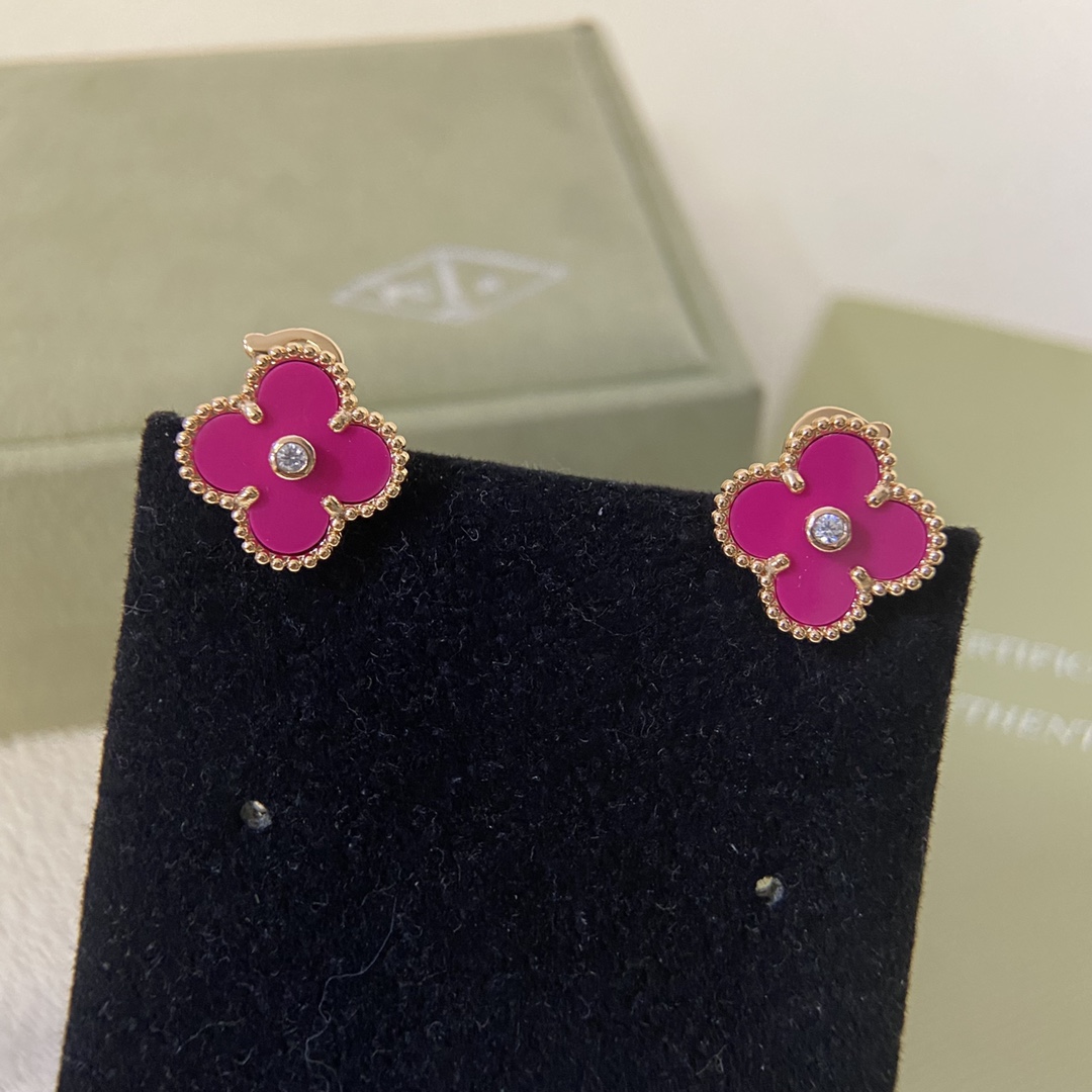 VCA Rose Red Diamond Alhambra Earrings - Original Replica Club